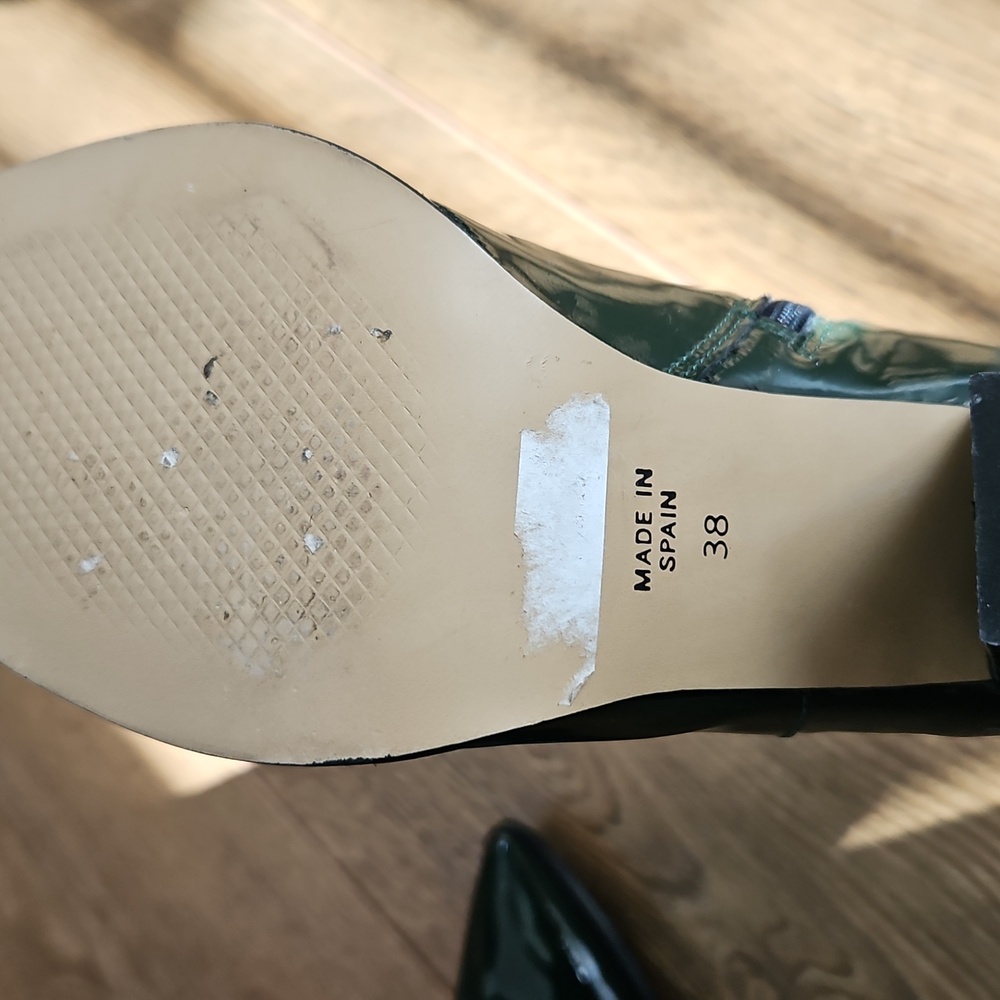 Green Patent Leather Ankle Boots Size 38 Block Heel Made In Spain - Picture 5 of 7